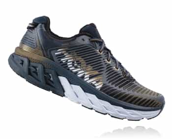 Mens Hoka ARAHI WIDE Road Running Shoes - Midnight Navy / Metallic Gold