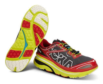 Mens Hoka BONDI 3 Road Running Shoes - Red / Citrus / White