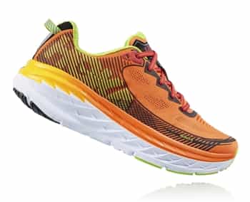 Mens Hoka BONDI 5 Road Running Shoes - Red Orange / Gold Fusion