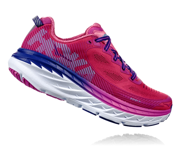 Womens Hoka BONDI 5 Road Running Shoes - Hot Pink / Fuchsia