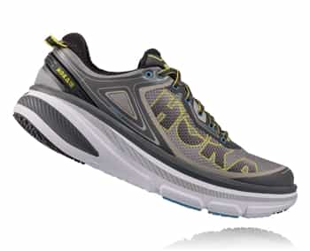 Mens Hoka BONDI 4 WIDE Road Running Shoes - Grey / Acid