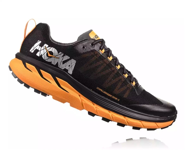 Mens Hoka CHALLENGER ATR 4 Trail Running Shoes - Black / Kumquat