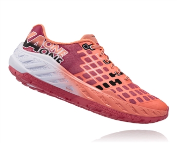 Womens Hoka CLAYTON Road Running Shoes - Teaberry / Neon Coral