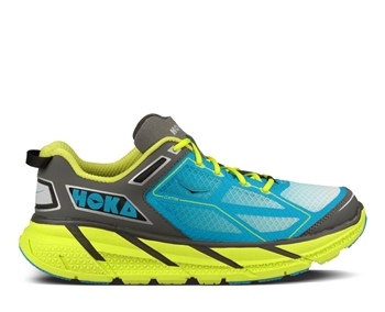 Mens Hoka CLIFTON Road Running Shoes - Citrus / Cyan / Grey