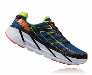 Mens Hoka CLIFTON 3 Road Running Shoes - Blue / Red Orange