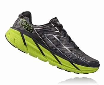 Mens Hoka CLIFTON 3 Road Running Shoes - Blue Graphite / Bright Green