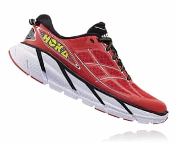 Mens Hoka CLIFTON 2 Road Running Shoes - Poppy Red / White