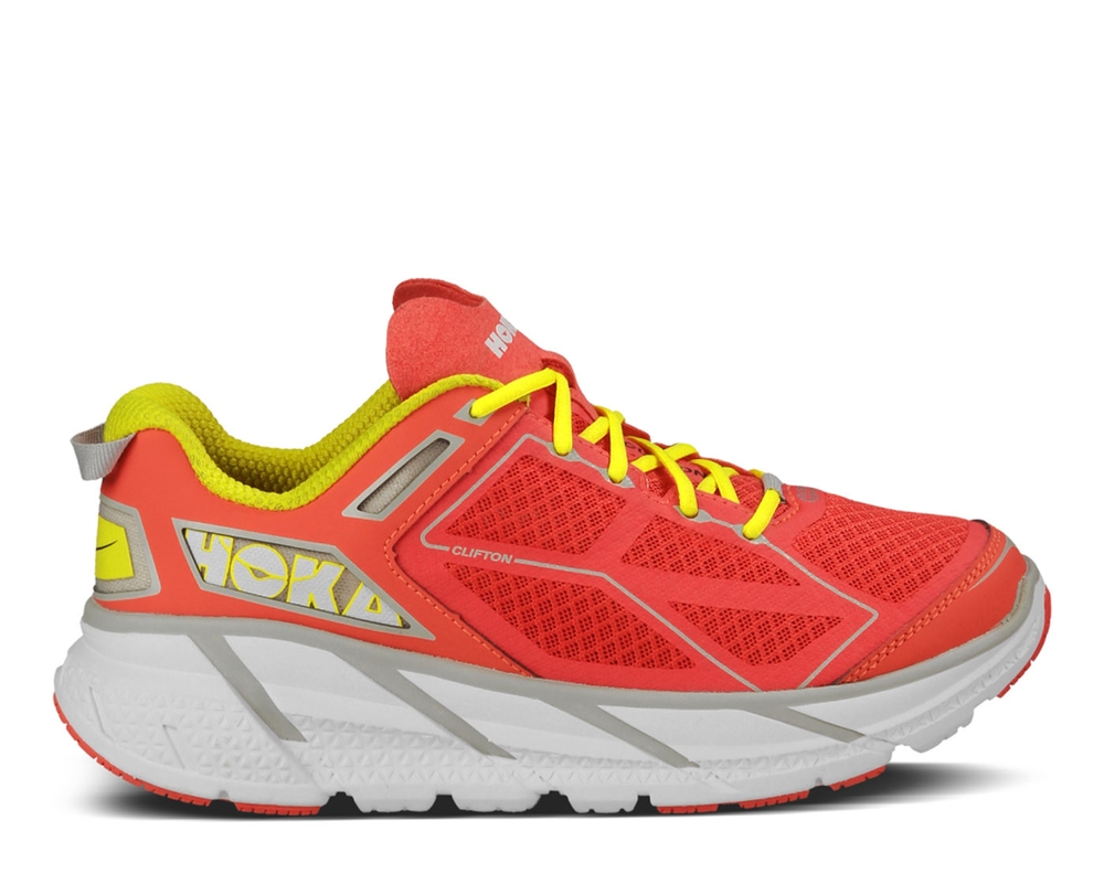 Women's Hoka CLIFTON Road Running Shoes - Coral / White / Yellow ...