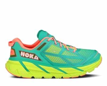 Womens Hoka CLIFTON Road Running Shoes - Acid / Aqua / Neon Coral