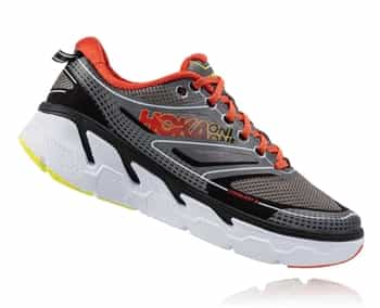 Mens Hoka CONQUEST 3 Road Running Shoes - Grey / Orange Flash