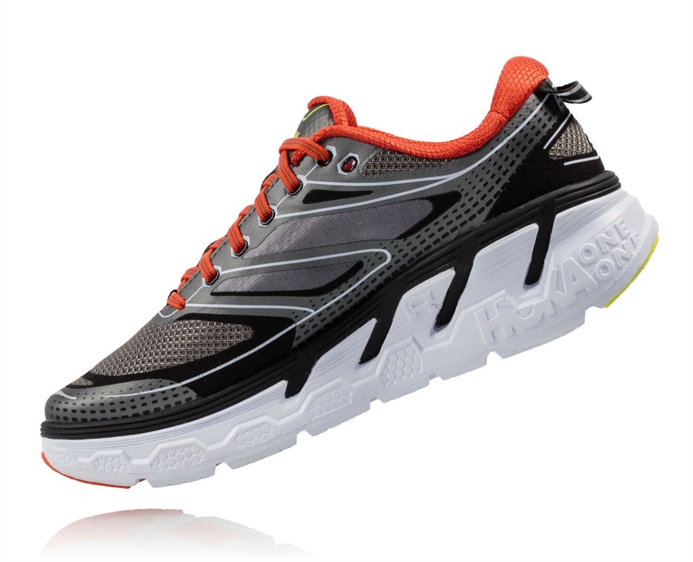 Men's Hoka CONQUEST 3 Road Running Shoes - Grey / Orange Flash ...