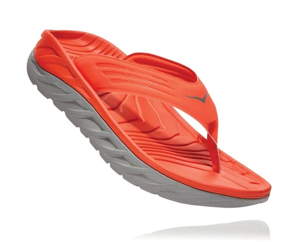 Mens Hoka ORA RECOVERY FLIP 2 trail running recovery flip-flop sandals - Mandarin Red / Wild Dove