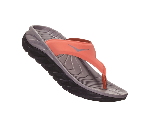 Womens Hoka ORA RECOVERY FLIP 2 trail running recovery flip-flop sandals - Ebony / Emberglow