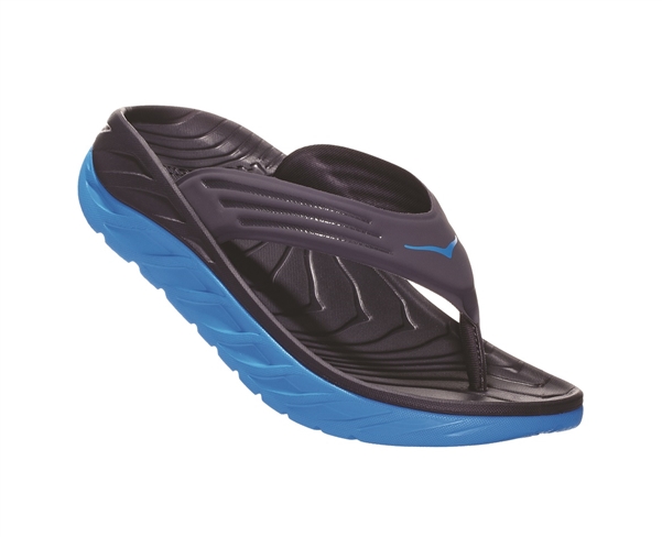Womens Hoka ORA RECOVERY FLIP 2 trail running recovery flip-flop sandals - Ebony / Dresden Blue