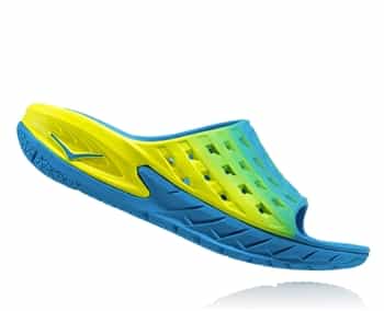 Mens Hoka ORA RECOVERY SLIDE Trail Running Recovery Sandals - Blue / Citrus