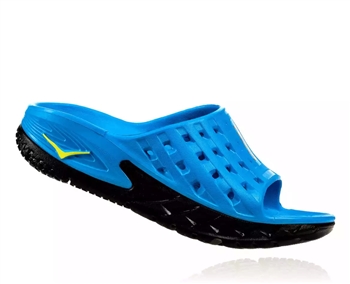 Mens Hoka ORA RECOVERY SLIDE Trail Running Recovery Sandals - Black / Process Blue