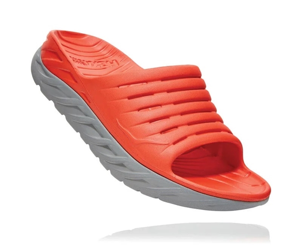 Mens Hoka ORA RECOVERY SLIDE 2 trail running recovery sandals - Mandarin Red / Wild Dove