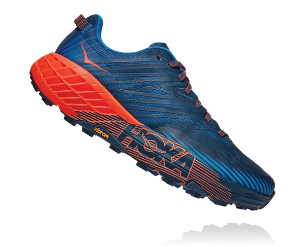 Mens Hoka SPEEDGOAT 4 Trail Running Shoes - Majolica Blue / Mandarin Red