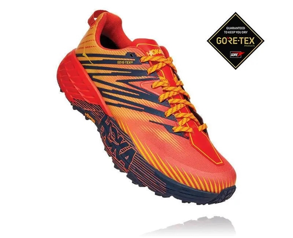 Mens Hoka SPEEDGOAT 4 GTX (GORE-TEX) Waterproof Trail Running Shoes - Mandarin Red / Gold Fusion