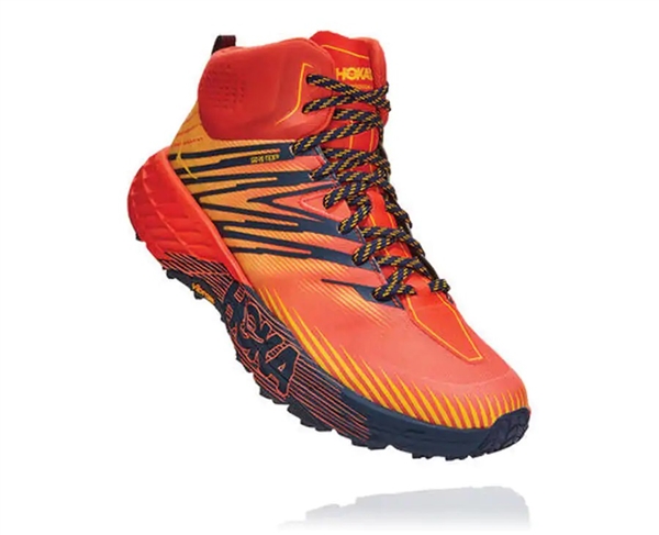 Mens Hoka SPEEDGOAT MID 2 GTX (GORE-TEX) Waterproof Trail Running Shoes - Mandarin Red / Gold Fusion