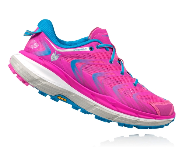 Womens Hoka SPEEDGOAT Trail Running Shoes - Neon Fuchsia / Blue Jewel