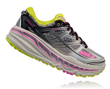 Womens Hoka STINSON 3 ATR Trail Running Shoes - Grey / Fuchsia