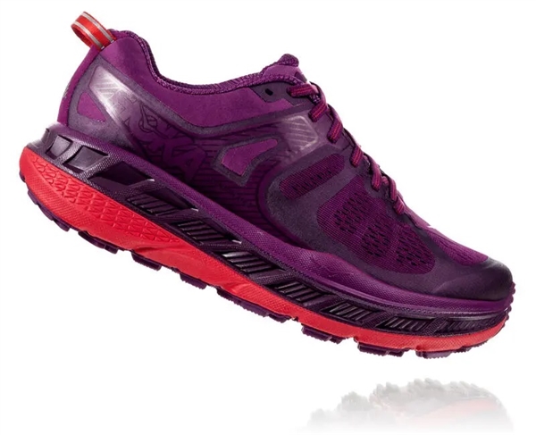 Womens Hoka One One STINSON ATR 5 Trail Running Shoes - Grape Juice / Poppy Red