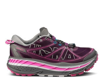 Womens Hoka STINSON ATR Trail Running Shoes - Plum / Grey / Fushia
