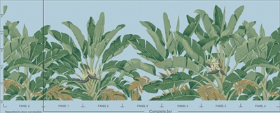 Rcm-2543 Giant Strelitzia, 6 Panel Set Natural Greens On Sky Blue