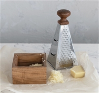 STAINLESS STEEL GRATER WITH ACACIA WOOD HANDLE & BASE