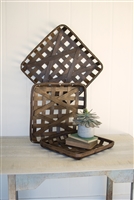 Dark Brown Square Woven Split Wood Tobacco Baskets: Set of 3