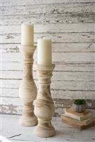Hand-Carved Wooden Candle Stands: Set of 2