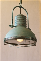 French Industrial Pendant Light with Wire Cage