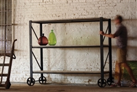 Giant Rustic Iron And Wood Rolling Shelving Unit