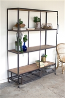 Iron And Wood Shelving Unit With Wire Drawers