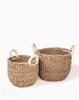 Makena Baskets with White Handles: Set of 2