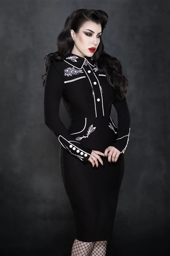 KATAKOMB June Embroidered Pencil Dress [BLACK/WHITE]