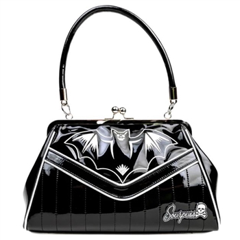 SOURPUSS Nokturnal Bat Silver Kisslock Purse Handbag [SILVER/BLACK]