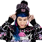 TOO FAST Merry Pastel Goth Pom-Pom Knit Toque Beanie Hat [BLACK/PINK/LILAC]