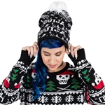 TOO FAST Ouija Magic Pom Pom Knit Toque Beanie Hat [BLACK/WHITE]