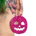 TOO FAST Pink Glitter Pumpkin Hoop Earrings