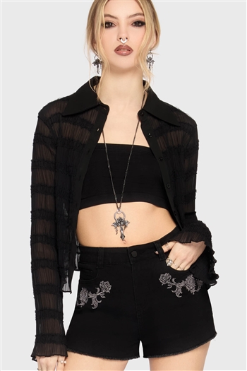 KILLSTAR Gaia Adorned Embroidered Shorts {BLACK]