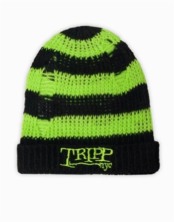 TRIPP NYC Stripe Hat/Beanie/Toque LIME & BLACK
