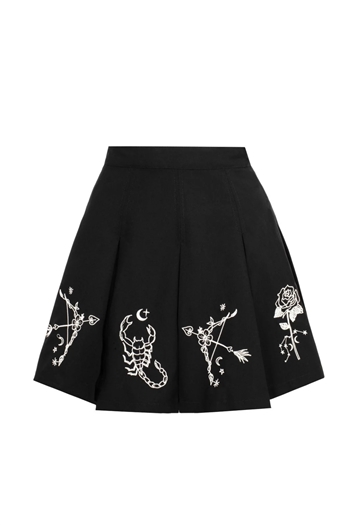 Hell Bunny Astrology Skirt [BLACK w/WHITE EMBROIDERY]
