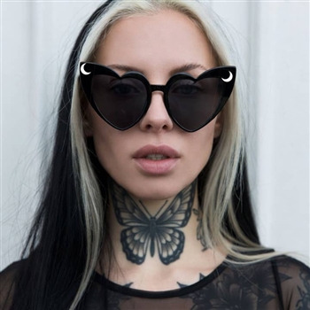 Wickedly Divine Heart-Shaped Sunglasses with Crescent Moon Details [BLACK/WHITE]