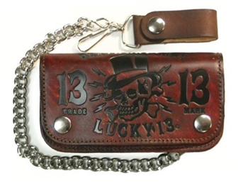 LUCKY 13 DEATH OR GLORY Embossed Leather Wallet [ANTIQUED BROWN]