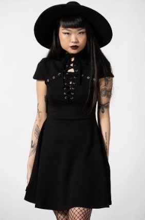 KILLSTAR Tied Up Skater Dress [BLACK]