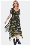 JAWBREAKER Yellow Rose Print Dress [BLACK/YELLOW]