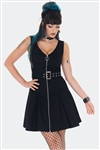 JAWBREAKER Belted Mini Dress with Front Zip Detail [BLACK]