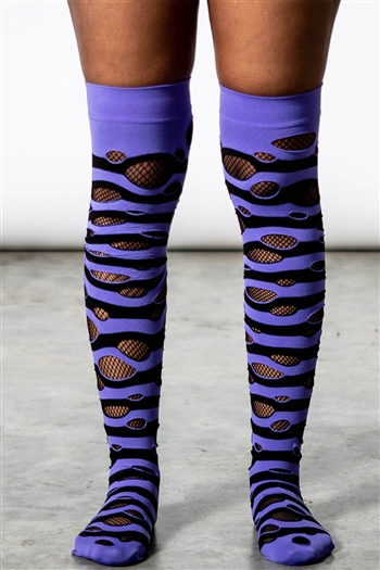 KILLSTAR Wretched Soul Distress Socks [BLACK/PLUM]